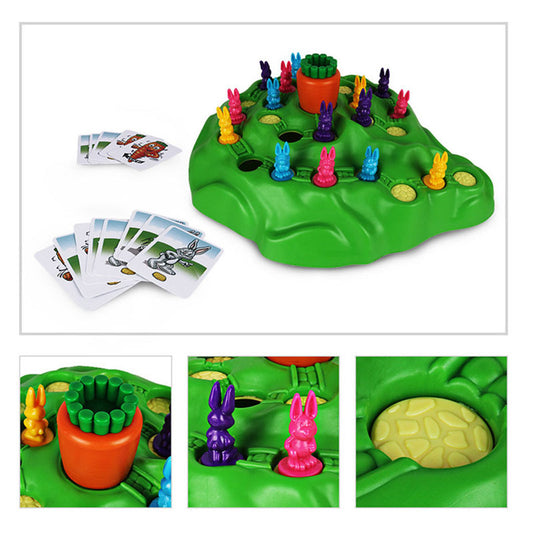 Colorful board game with plastic figures and cards on a white background