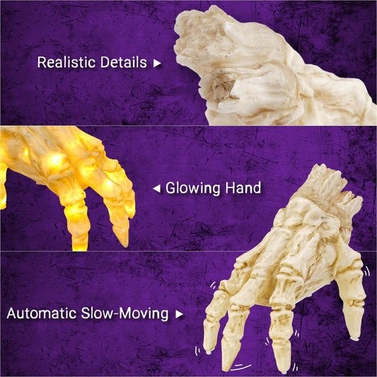 Decorative hands with glowing hand feature on a purple background