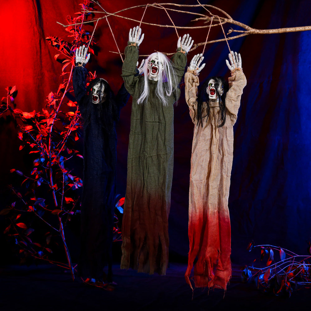 Three ghostly figures with outstretched arms against a dark background