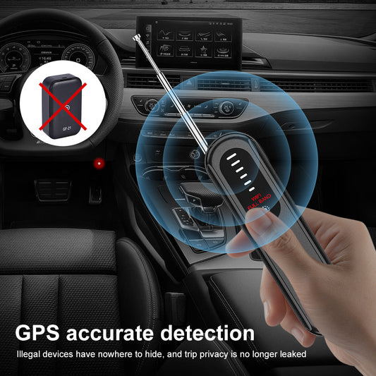Car interior with a hand holding a device for GPS accurate detection, emphasizing privacy and security.