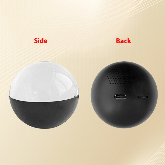Spherical device shown from the side and back on a beige background