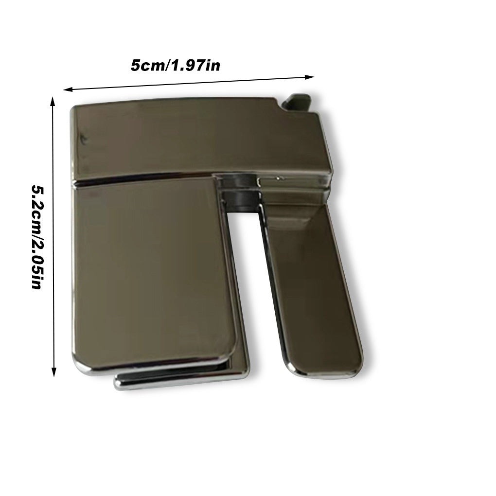 Metallic clip with dimensions indicated on a white background
