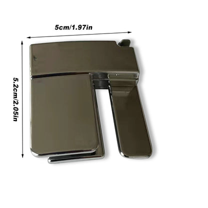 Metallic clip with dimensions indicated on a white background