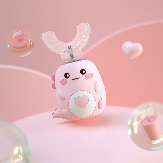 Cute pink dental device with a heart design on a soft pink background