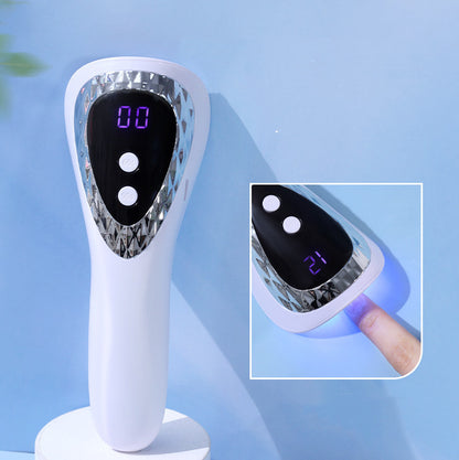 White electronic device with digital display on a blue background
