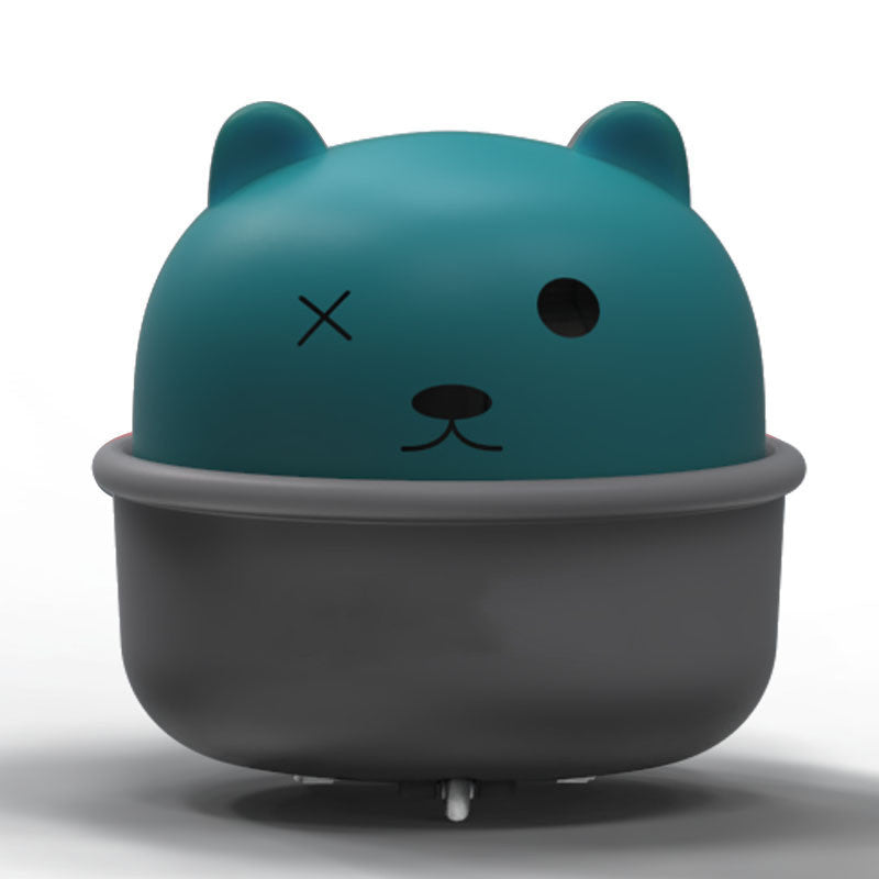 Teal and gray device with a cartoon face on a white background