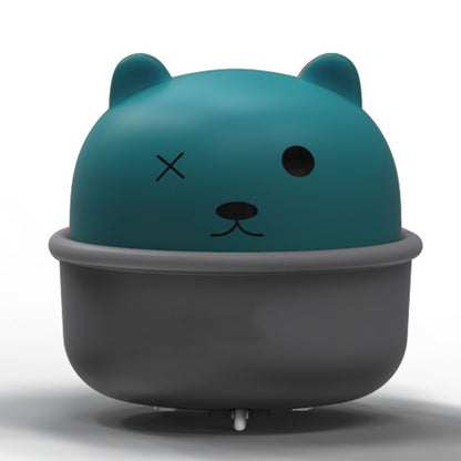 Teal and gray device with a cartoon face on a white background
