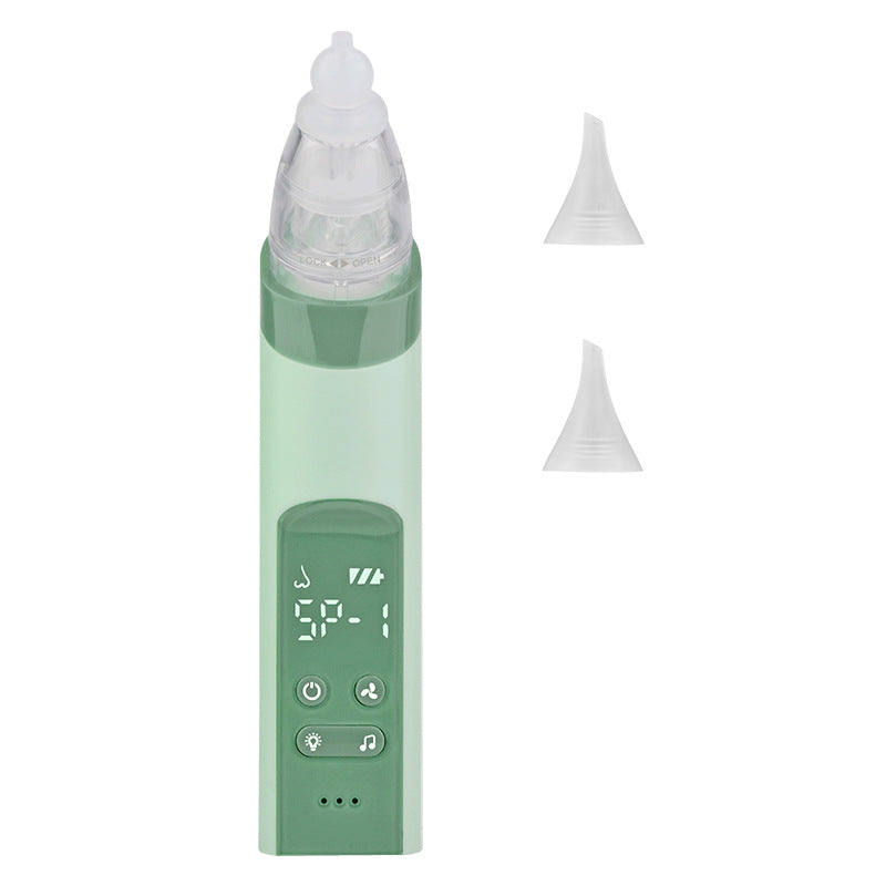 Green electronic device with a digital display on a white background