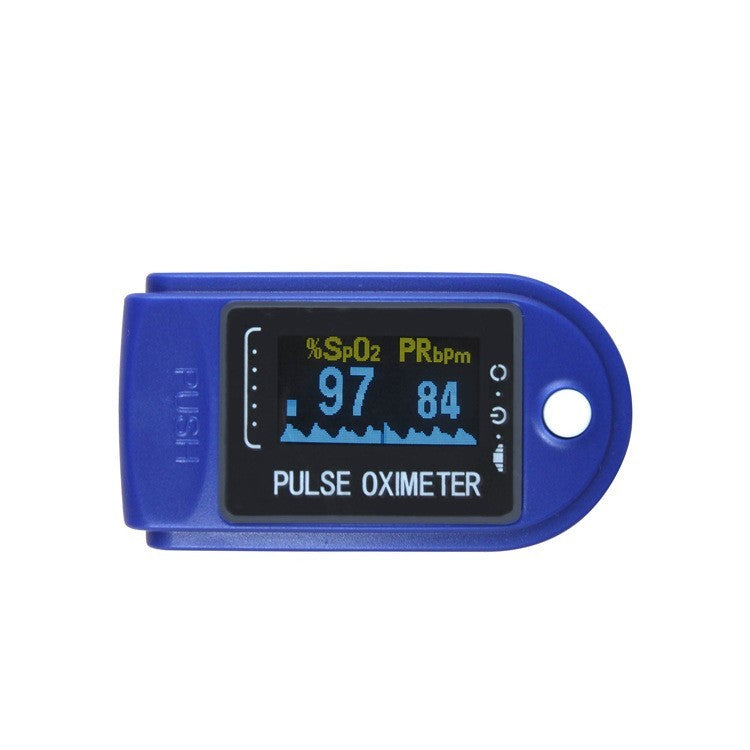 Blue pulse oximeter on a white background