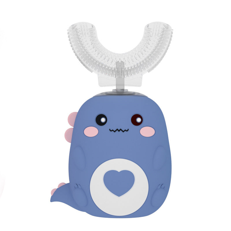 Blue whale-shaped dental device with a white interior on a white background