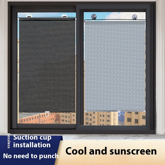 Window with two different window films on a clear day, with text about installation method and product features.