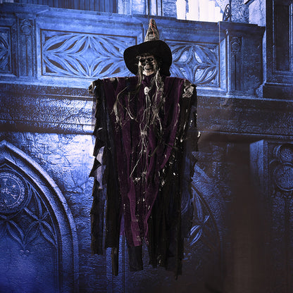 Skeletal figure in a dark, gothic setting with ornate wall designs.