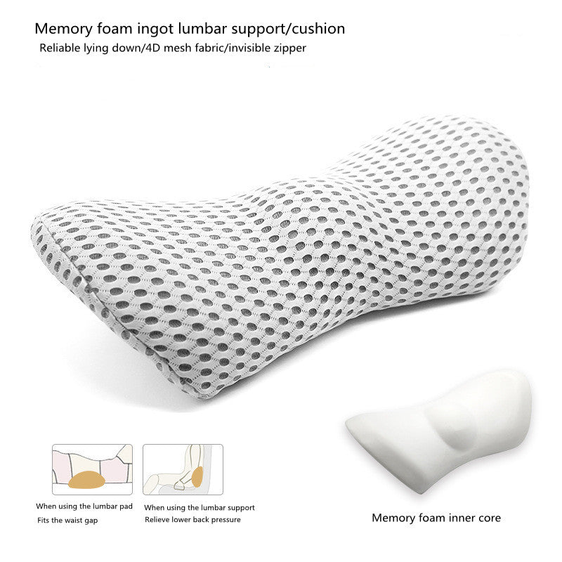 Memory foam ingot lumbar support cushion on a white background