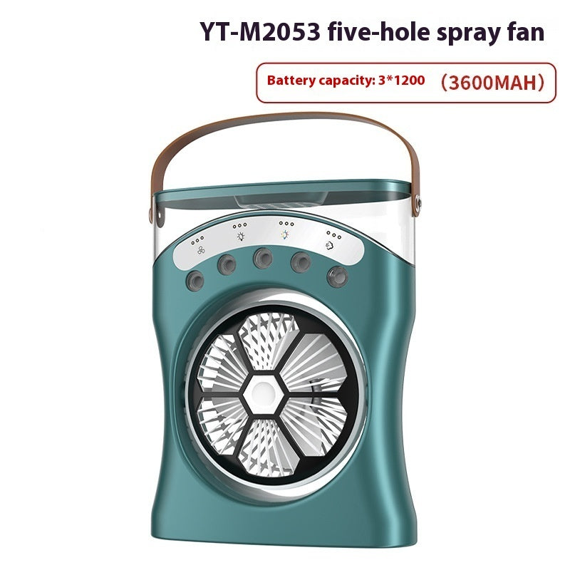 Five-hole spray fan with battery capacity label on a white background