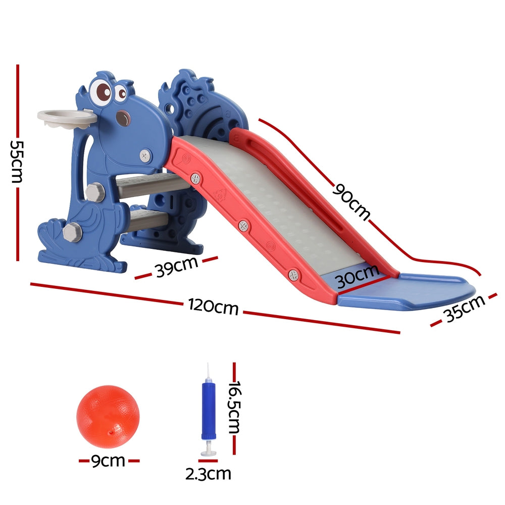 Kids Slide Set Basketball Hoop Outdoor Playground Toy Dragon 90cm Blue