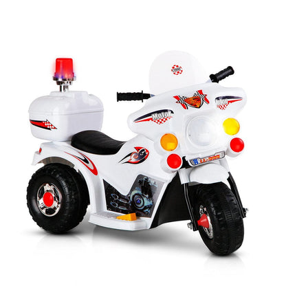 Kids Electric Ride On Police Bike - White