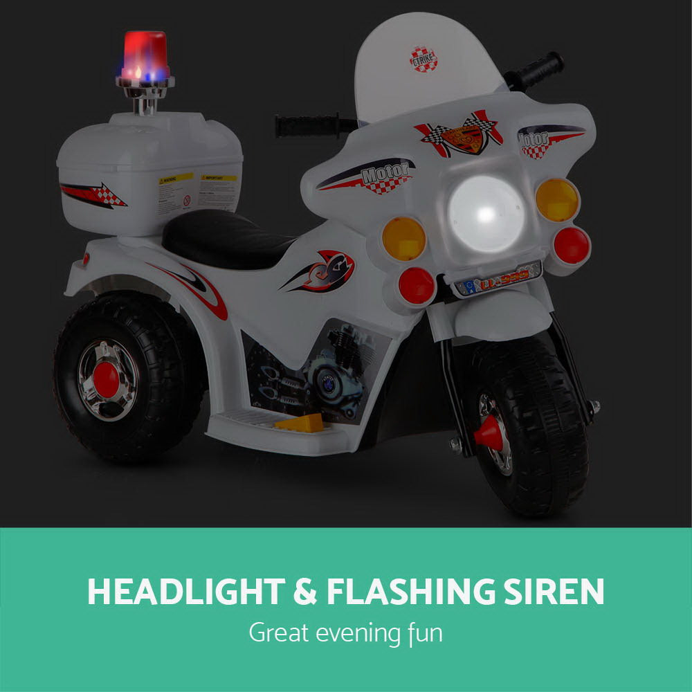 Kids Electric Ride On Police Bike - White