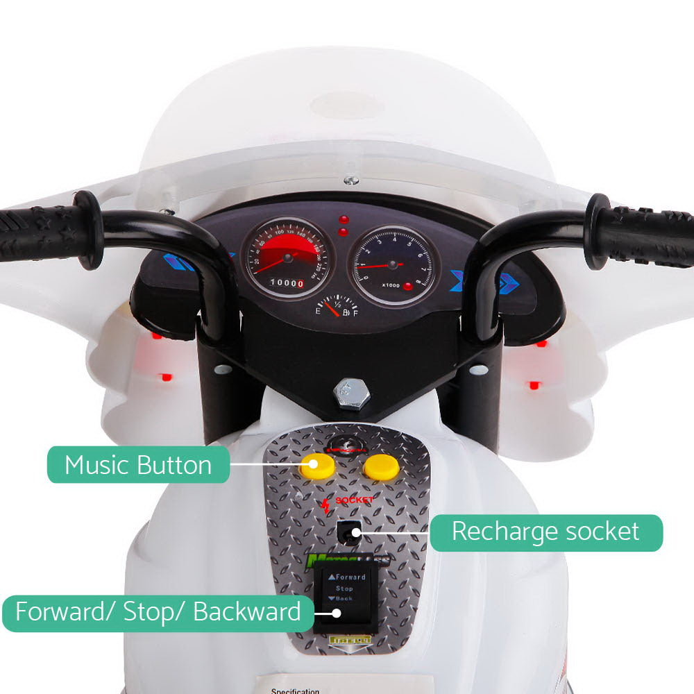 Kids Electric Ride On Police Bike - White