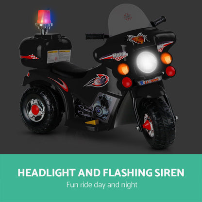 Kids Electric Ride On Police Bike - Black