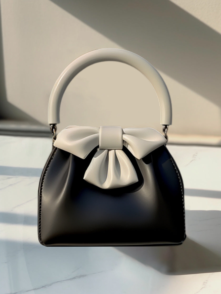 Two-Tone Bowknot Bucket Handbag - White & Black