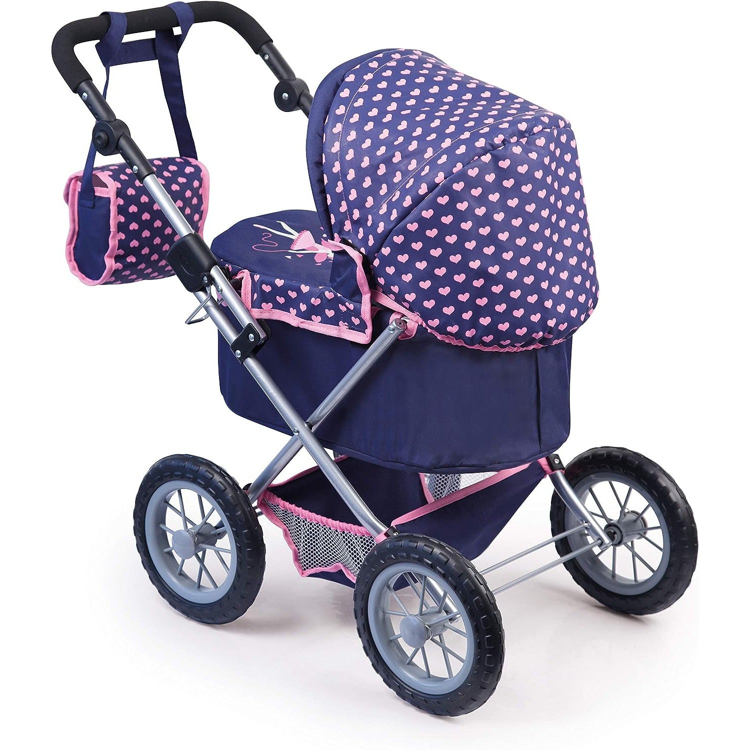 Trendy Dolls Pram - Blue and Pink - Foldable Height