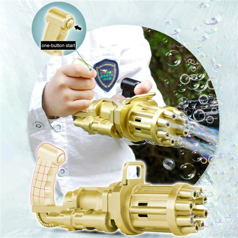 Kids Toys Automatic Gatling Bubble Gun Summer Soap Water Bubble Machine