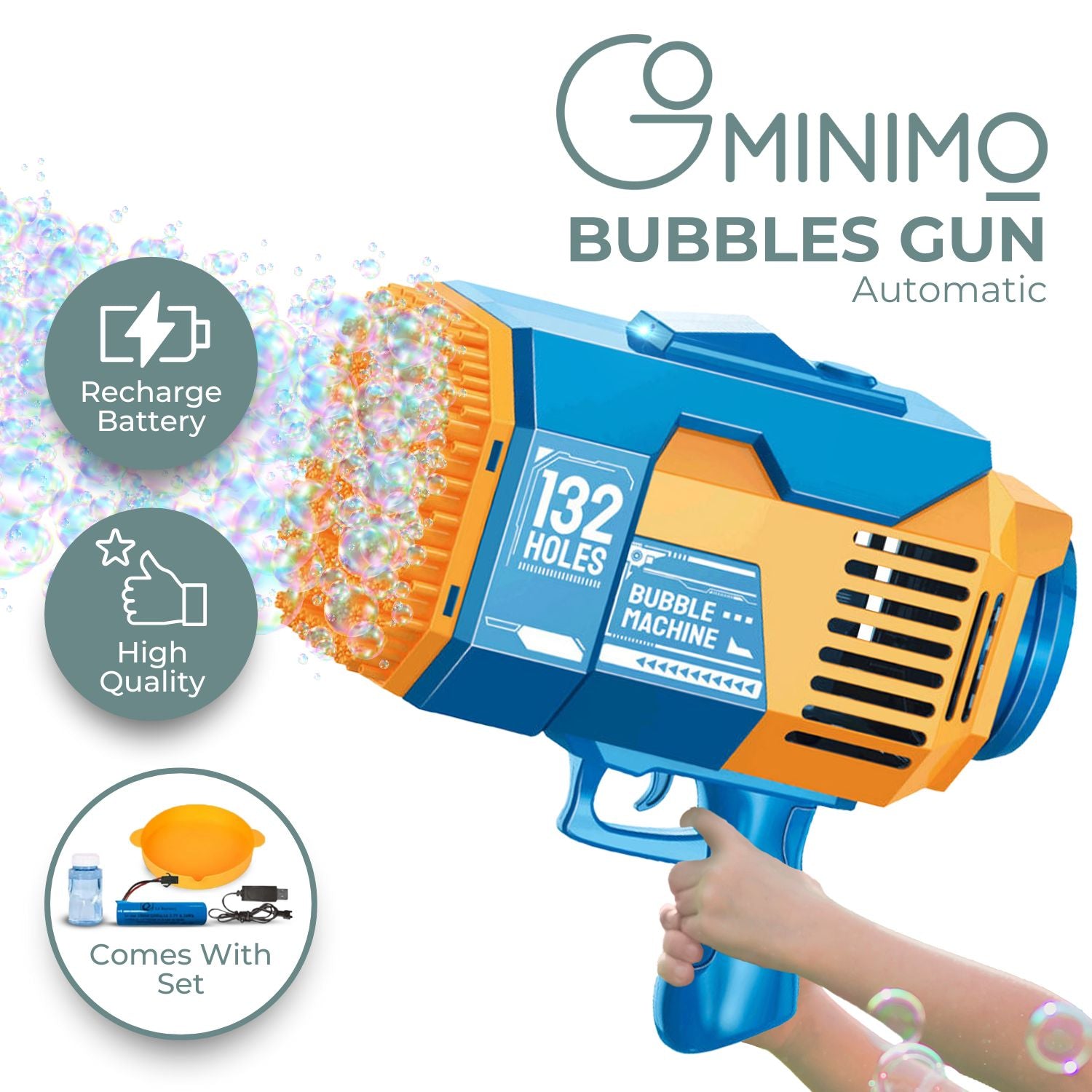 GOMINIMO 132 Holes Rechargeable Bubbles Machine Gun for Kids