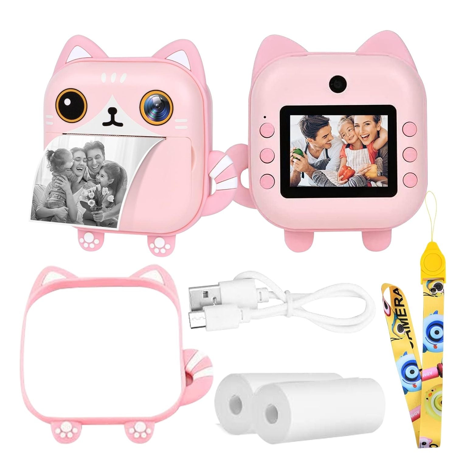 Instant Print Camera for Kids with Print Paper and 32GB TF Card (Cat)