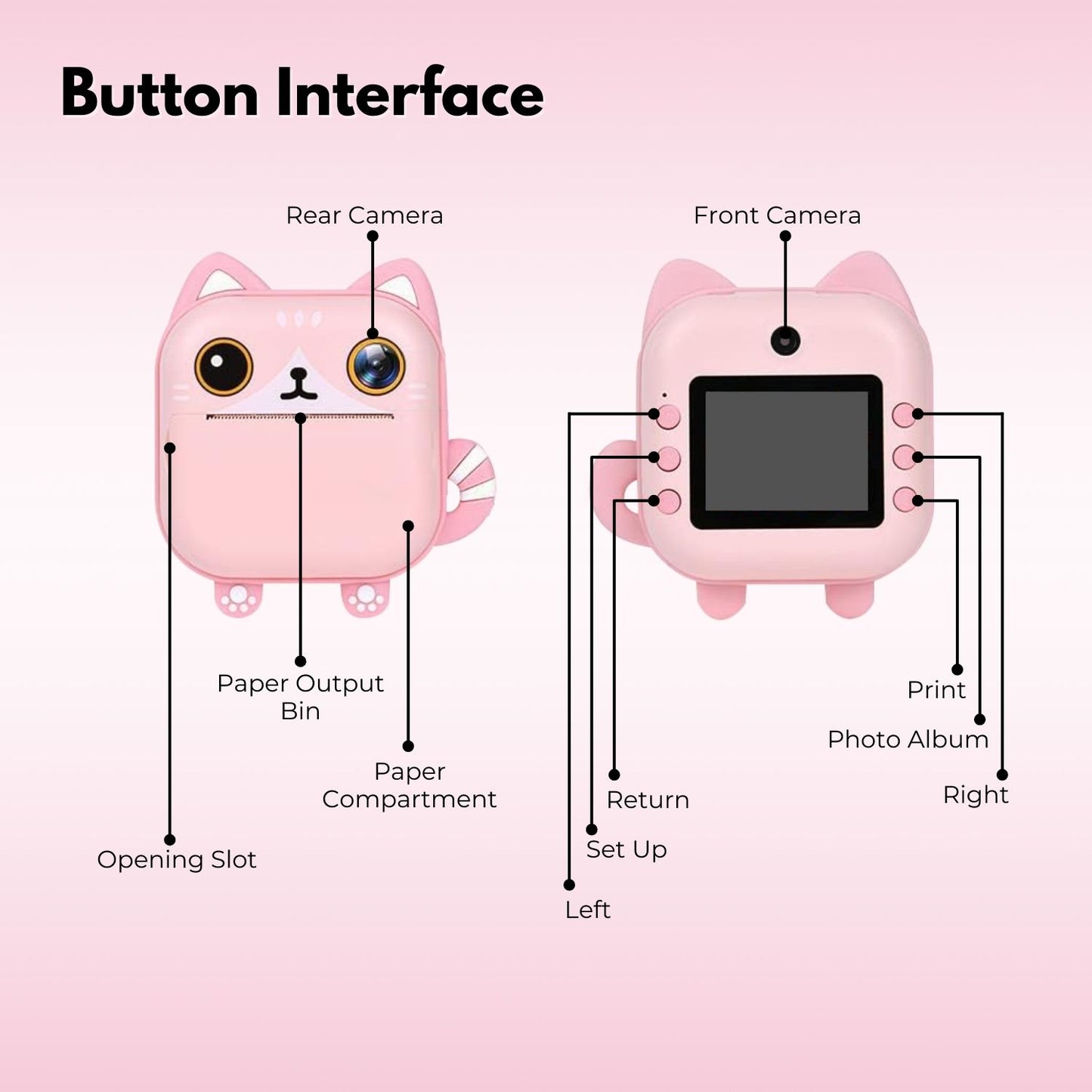 Instant Print Camera for Kids with Print Paper and 32GB TF Card (Cat)