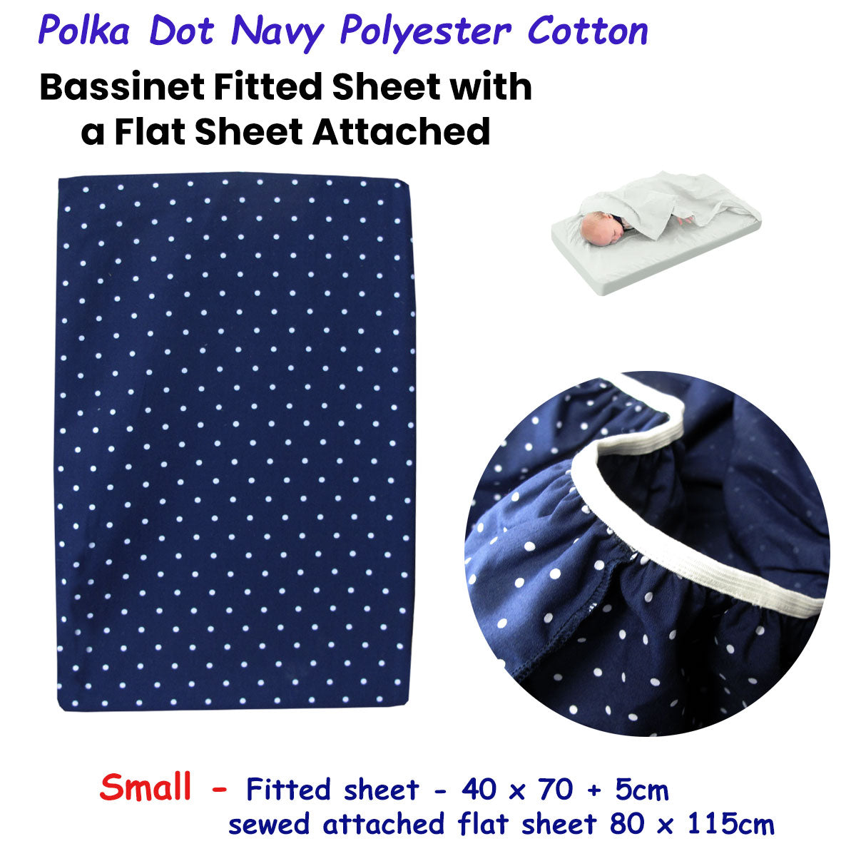 Bassinet Fitted & Flat Sheet - Blue