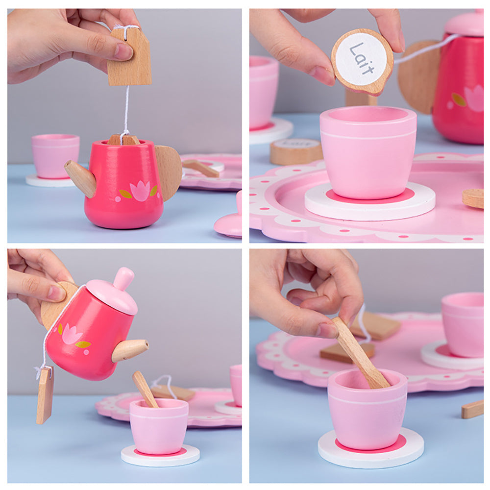 Wooden Kitchen Tea Set- Pink