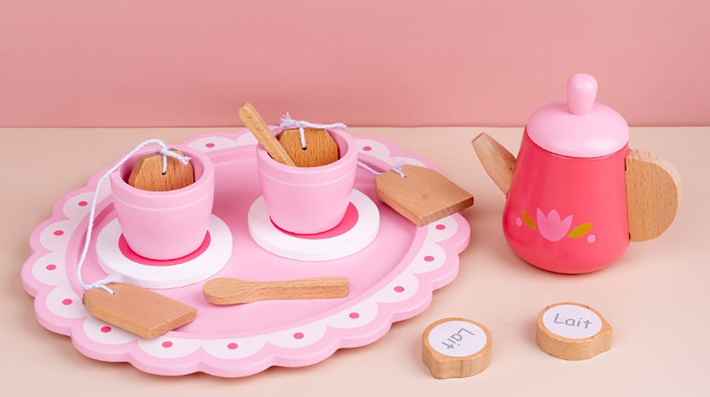 Wooden Kitchen Tea Set- Pink