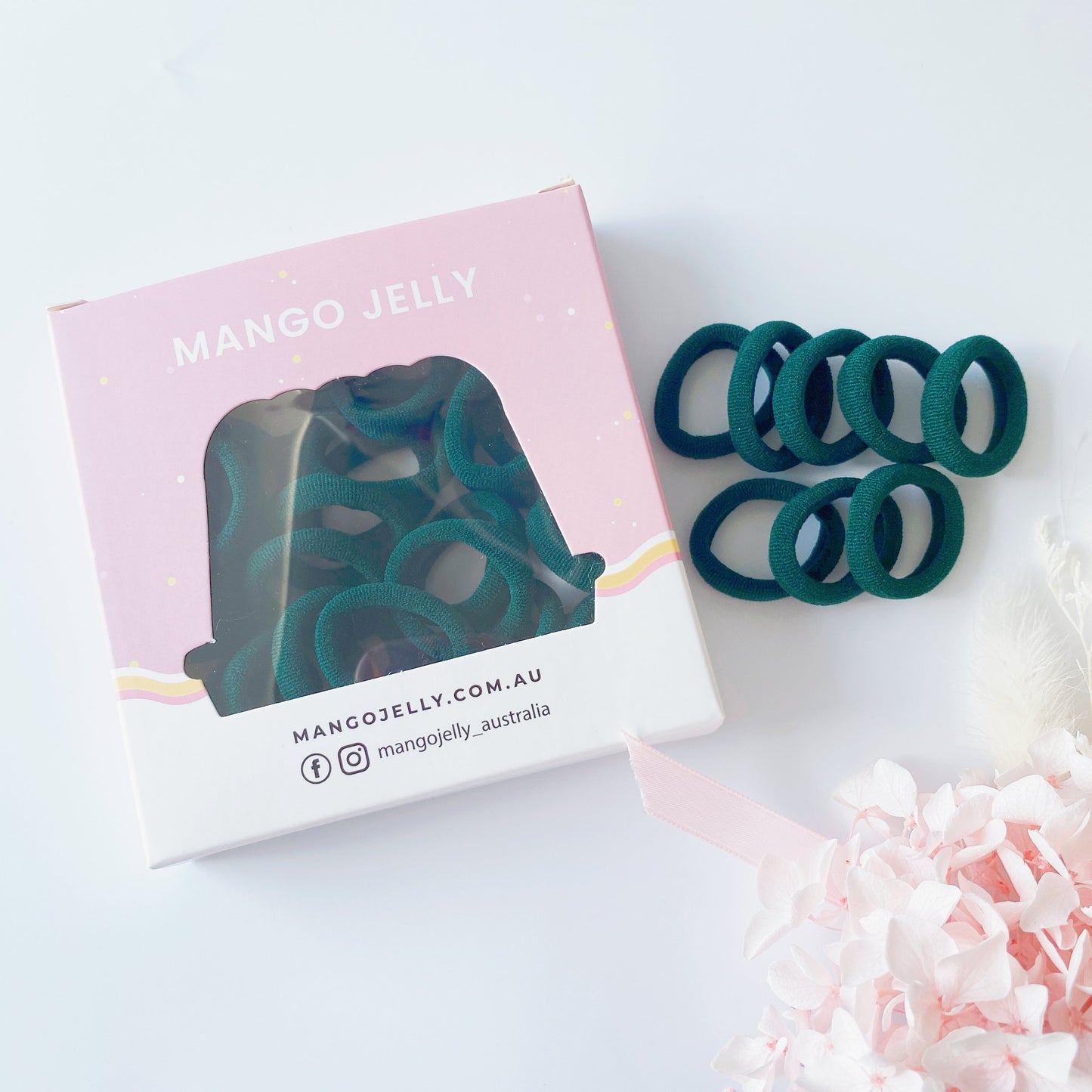 MANGO JELLY Metal Free Hair Ties (3cm) - School Colour Bottle Green 36P - One Pack