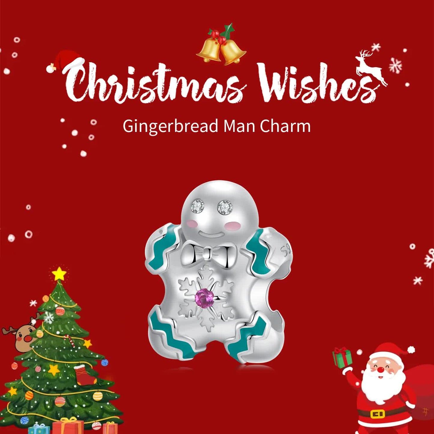 Sterling Silver Gingerbread Man Charm - Festive Christmas Pendant