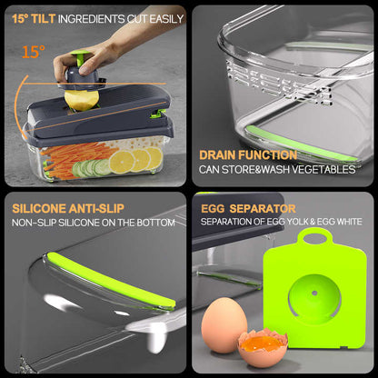 Vegetable Chopper and Slicer Set - Black & White - Functions