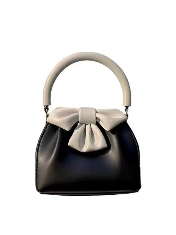 Two-Tone Bowknot Bucket Handbag - White & Black