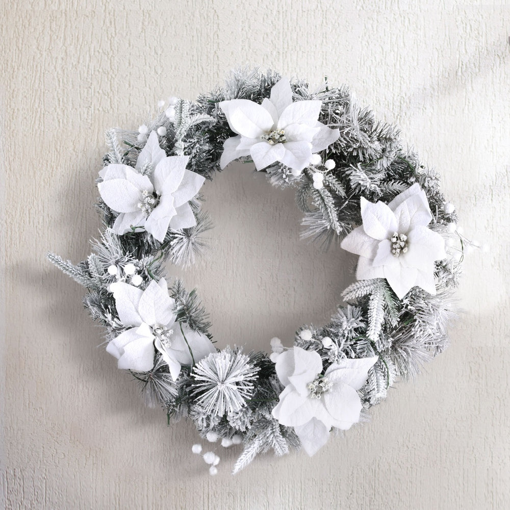 Xmas Wreath LED Lights Snowy Flowers Garland