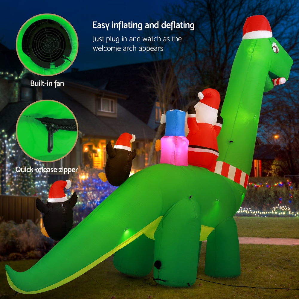 Back angle Christmas Inflatable Santa Dinosaur Decorations