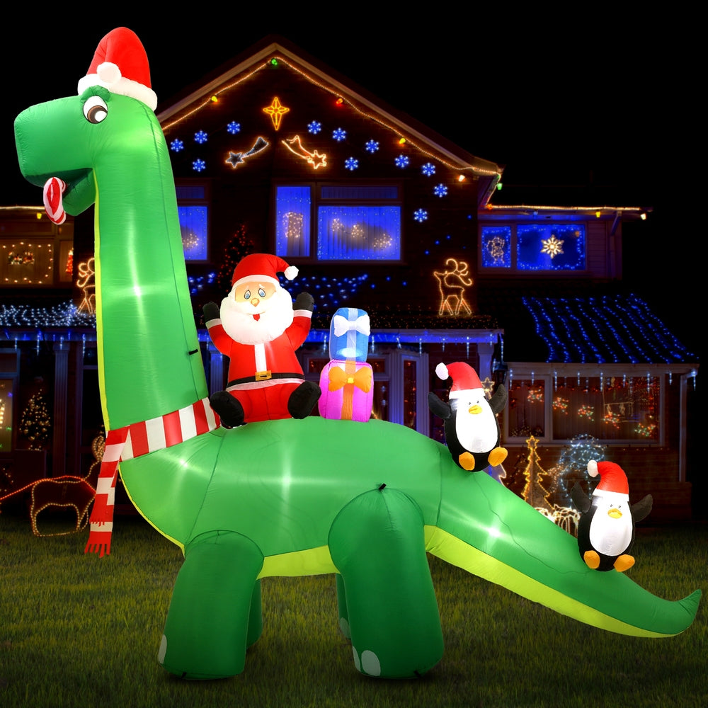 Side angle - Christmas Inflatable Santa Dinosaur Decorations