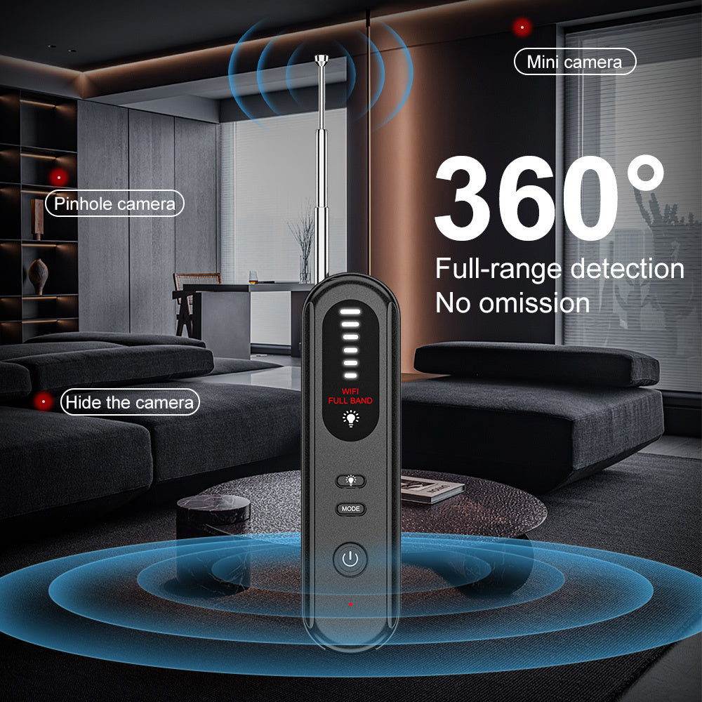 Security camera device with 360-degree detection in a living room setting