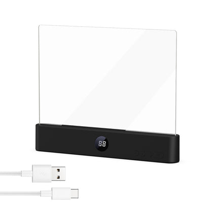 Black electronic device with digital display and USB cable on a white background
