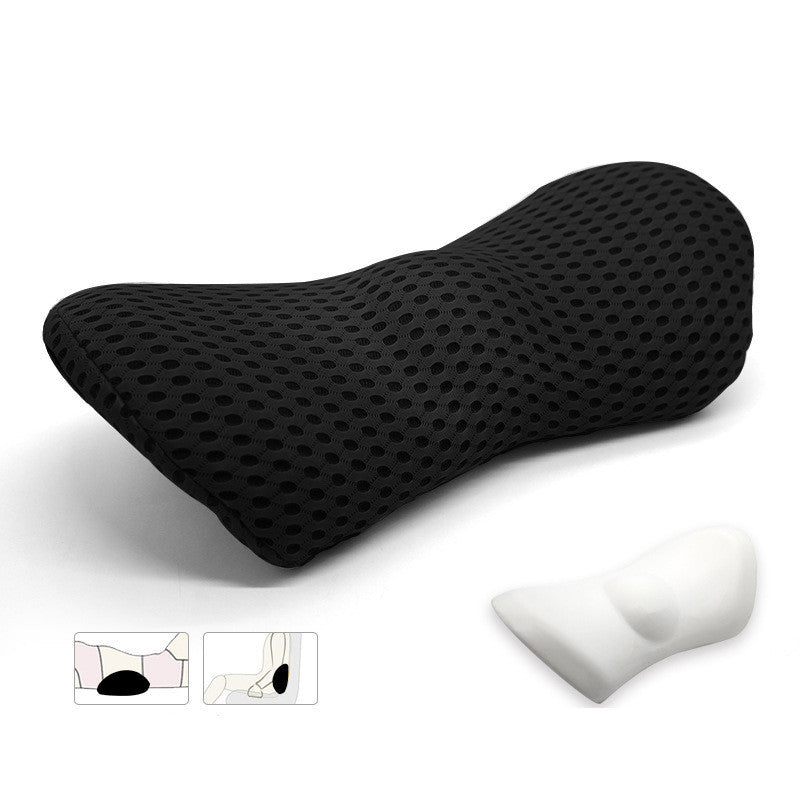 Black ergonomic neck pillow on a white background