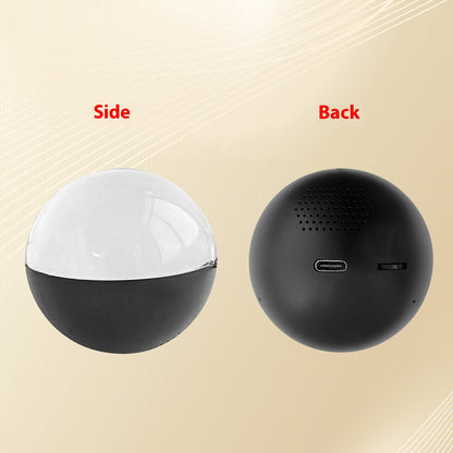 Spherical device shown from the side and back on a beige background